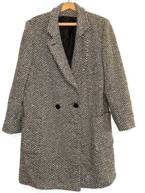 Vintage Braefair Union Made Black WhiteTweed Herringbone Long Blazer Coat 13/14